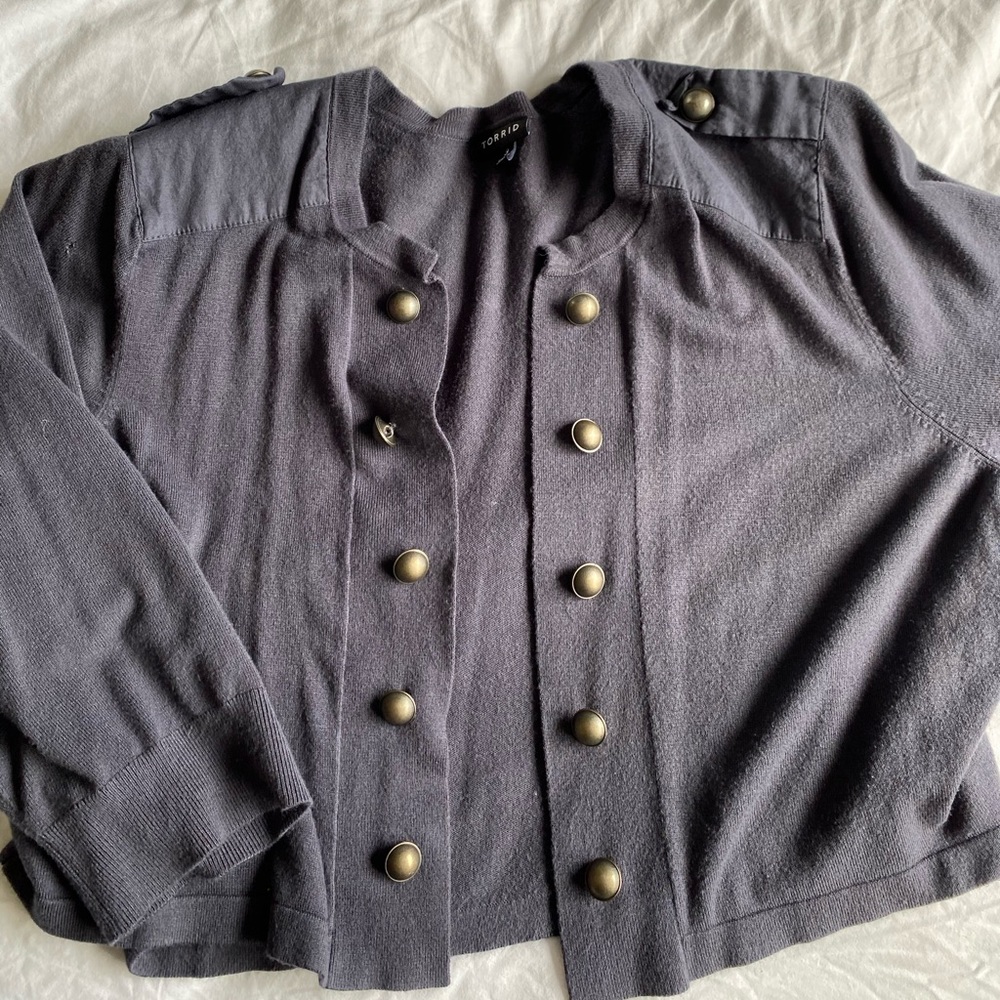 Torrid Crop Military Sweater Navy